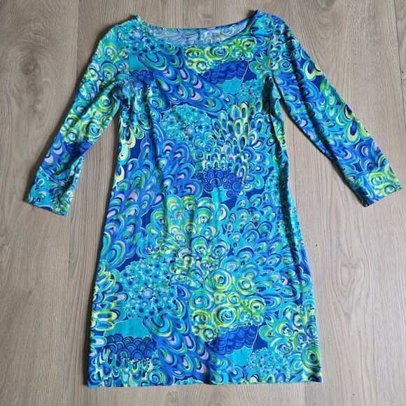 Lilly Pulitzer Dresses & Skirts - Lilly Pulitzer Marlowe Sheath Dress Women's XS Lagoon Sea Blue Boat Neck Preppy